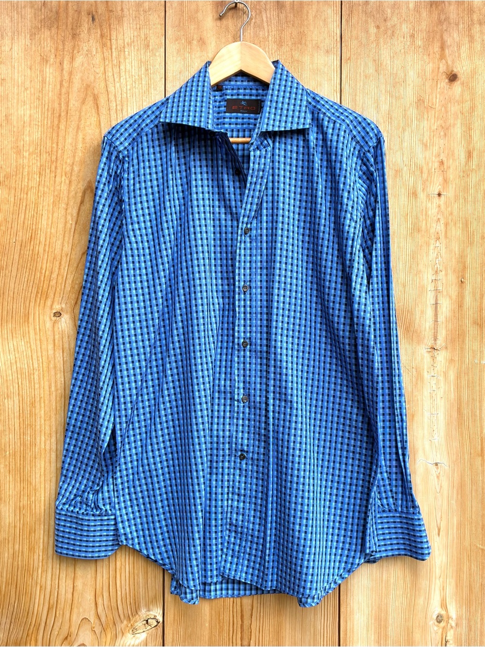 Etro Mens Blue Check Shirt Sz 41